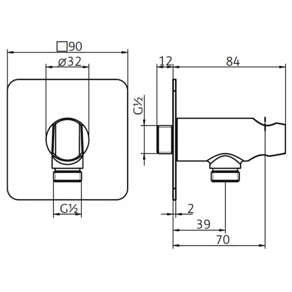 HSK Wandanschlussbogen mit Handbrausehalter Softcube