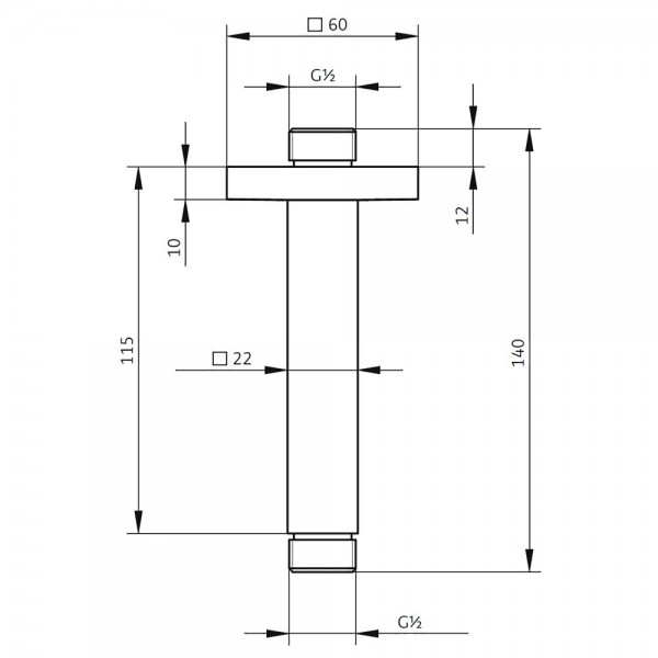 HSK Deckenarm, mit Rosette Eckig