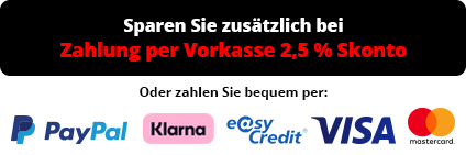 Zahlungsarten: PayPal, VISA, MasterCard, Sofort Überweisung, Vorkasse, Nachnahme, Rechnung